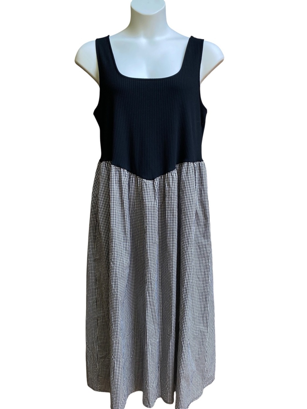 A NEW DAY Midi Dress Gingham Woven Knit Tank Black White Womens Size XXL NWT